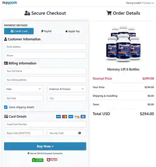 Memory Lift Order Page
